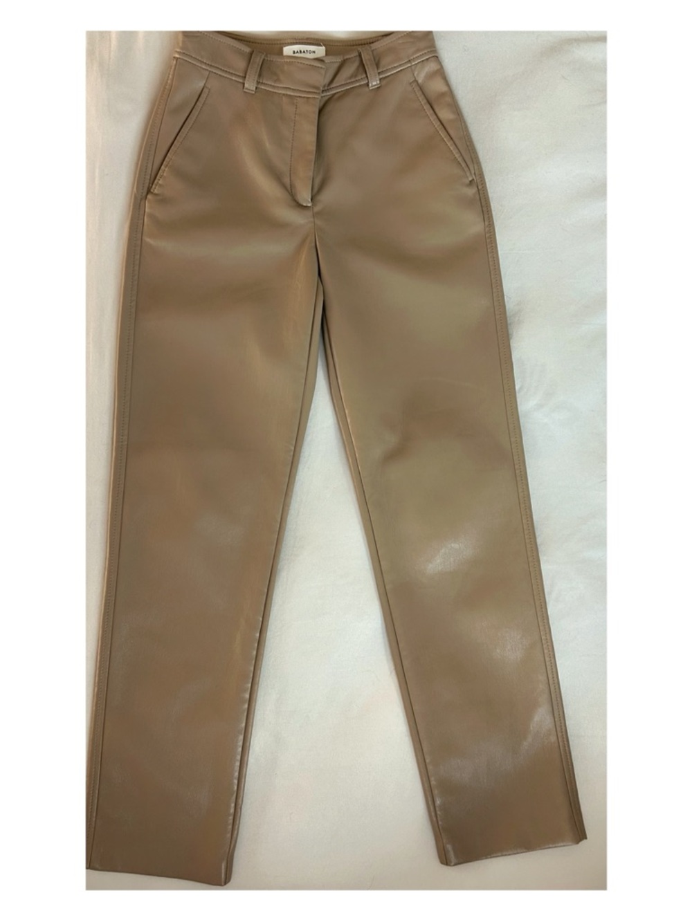 Aritzia Babaton Command Faux Leather Pants – Taupe High Waisted Straight Leg